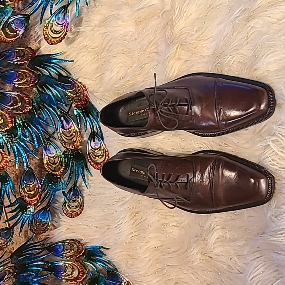 Steeple Gate Men's Brown Leather Dress Shoes Size: 10